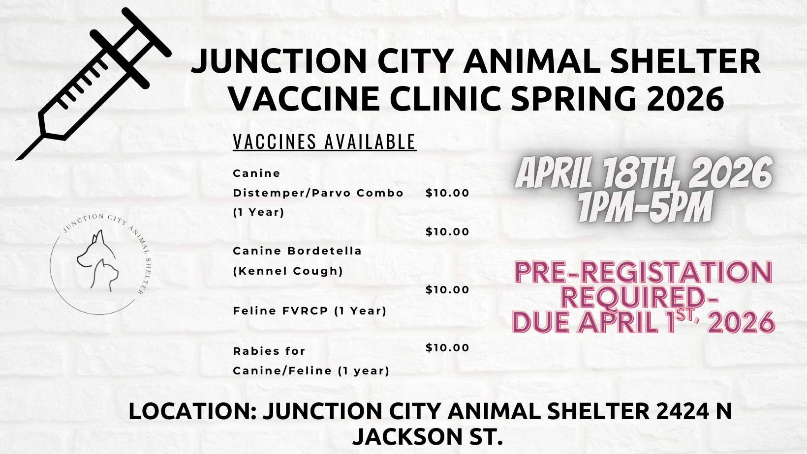 Junction City Animal Shelter Vaccine Clinic Spring 2022 (1)